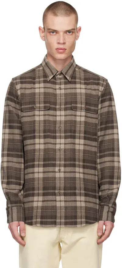 Ralph Lauren Purple Label Brown Plaid Shirt In Brown Melange