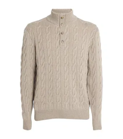 Ralph Lauren Purple Label Cashmere Cable-knit Sweater In Beige