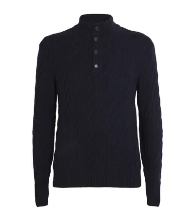 Ralph Lauren Purple Label Cashmere Cable-knit Sweater In Navy