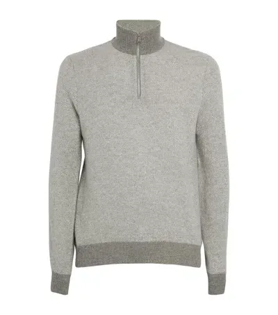 Ralph Lauren Purple Label Cashmere Half-zip Sweater In Grey