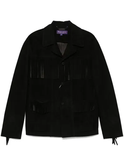 Ralph Lauren Purple Label Fringed Suede Jacket In Black