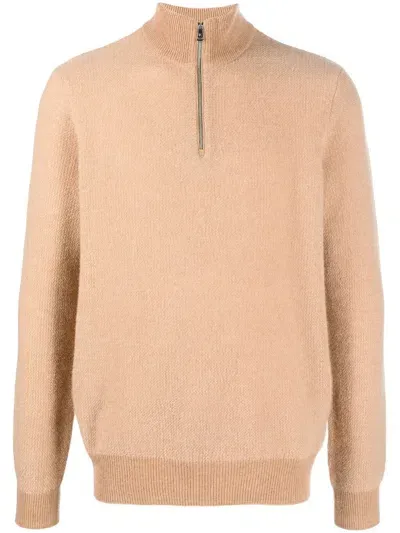 Ralph Lauren Purple Label Half-zip Cashmere Sweater In Nude