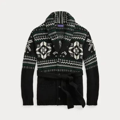 Ralph Lauren Purple Label Hand-knit Cashmere Shawl Cardigan In Black Pattern