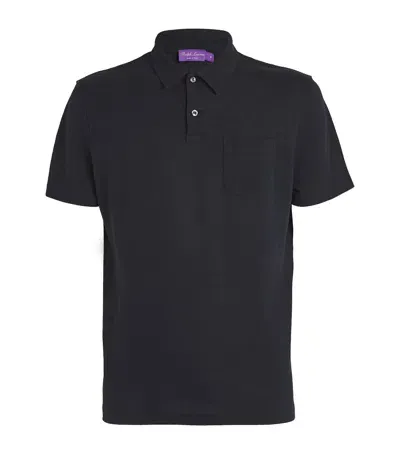 Ralph Lauren Purple Label Linen-cotton Polo Shirt In Navy