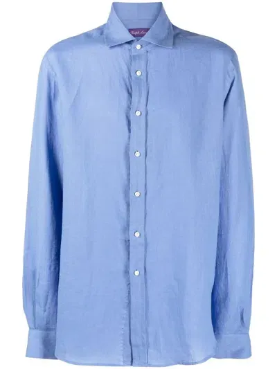 Ralph Lauren Purple Label Long-sleeved Linen Shirt In Blue