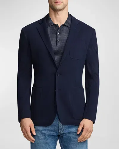 Ralph Lauren Purple Label Men's Hadley Hand-tailored Wool Piqué Blazer In Navy