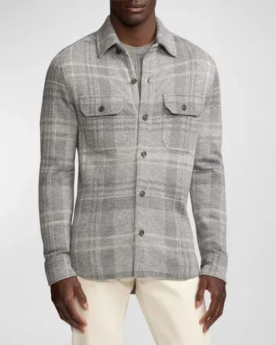 Ralph Lauren Purple Label Men's Plaid Knit Cashmere-wool Overshirt In Grey