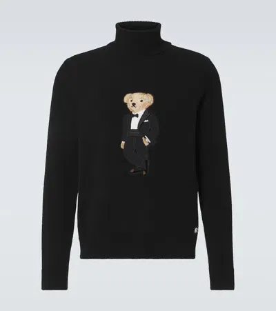 Ralph Lauren Purple Label Polo Bear Cashmere Turtleneck Sweater In Black