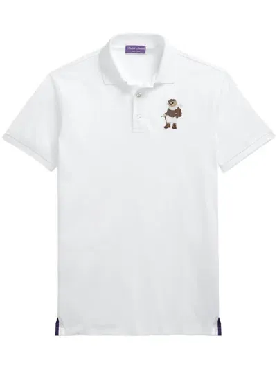 Ralph Lauren Purple Label Polo-bear Slim-cut Polo Shirt In White