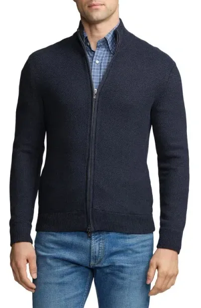 Ralph Lauren Purple Label Silk & Cotton Zip Sweater In Dark Slate Melange Blue