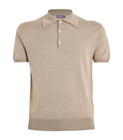 Ralph Lauren Purple Label Silk-cotton Striped Polo Shirt In Beige