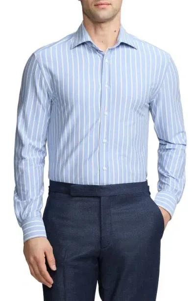 Ralph Lauren Purple Label Stripe Knit Button-up Shirt In Blue/white