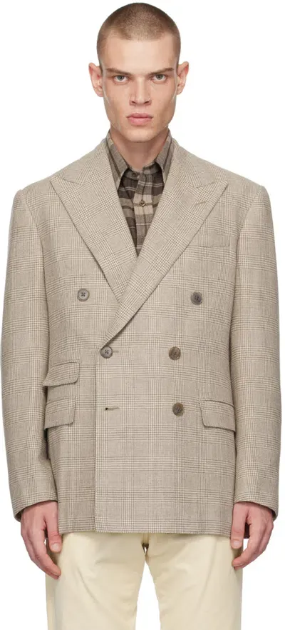 Ralph Lauren Purple Label Tan Glen Check Blazer In Taupe/cream