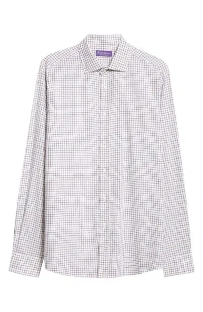 Ralph Lauren Purple Label Tattersall Lightweight Cotton Twill Button-up Shirt In Cream