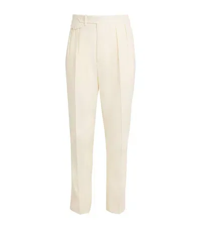 Ralph Lauren Purple Label Wool Pleated Straight Trousers In Neutral