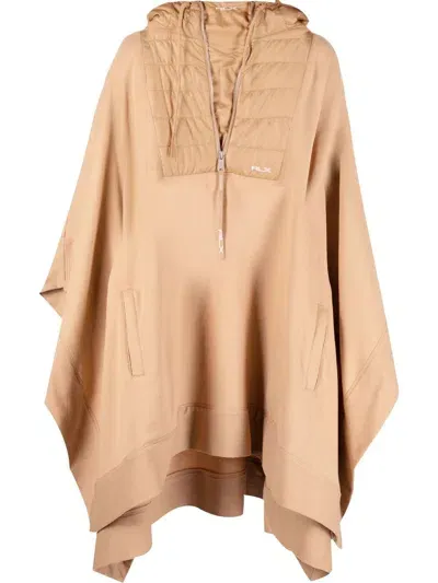 Ralph Lauren Quilted-panel Logo-embroidered Poncho In Neutrals