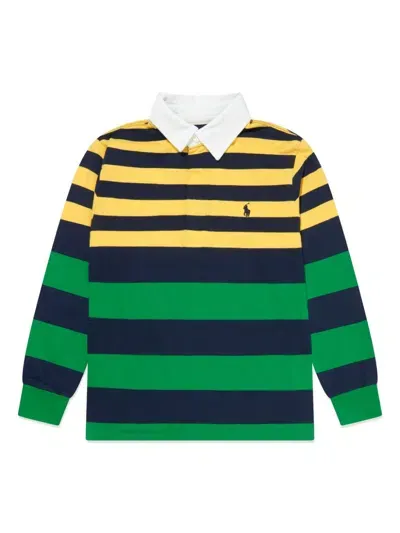 Ralph Lauren Kids' Striped Cotton Rugby Shirt In Yellow