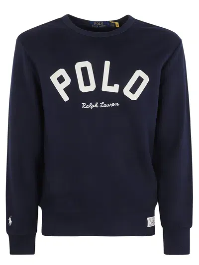 Ralph Lauren Logo Detail Rib Trim Sweatshirt In Navy