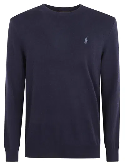 Ralph Lauren Logo Embroidered Ribbed Sweater In Blue