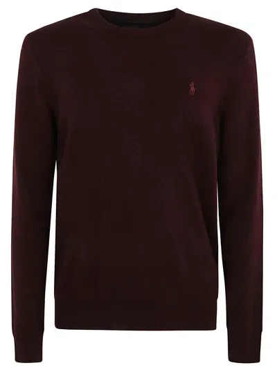 Ralph Lauren Logo Embroidery Rib Trim Sweater In Dark Red