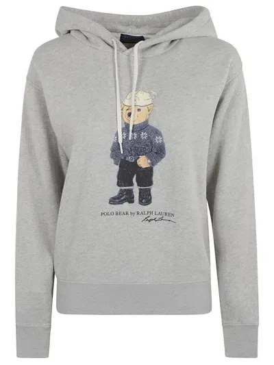 Ralph Lauren Logo Print Hooded Sweatshirt In Taylor Heather