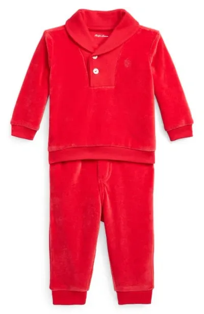 Ralph Lauren Babies'  Velour Pullover & Joggers Set In Rl 2000 Red