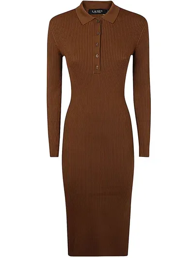 Ralph Lauren Viralee Long Sleeve Day Dress In Dark Terracotta