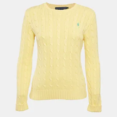 Pre-owned Ralph Lauren Yellow Cable Knit Round Neck Sweater S