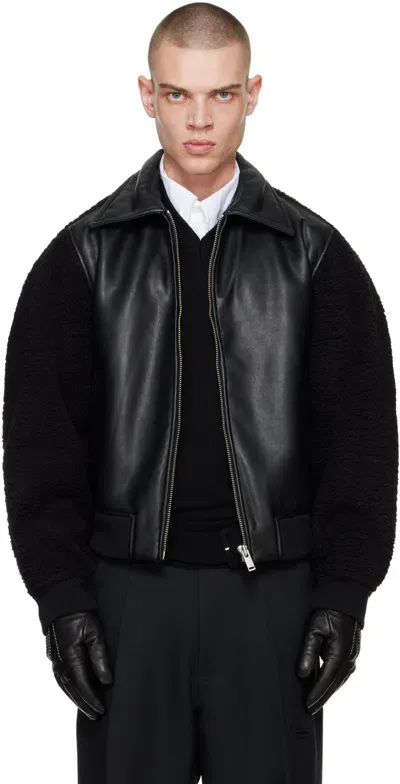 Random Identities Black Faux-shearling & Faux-leather Bomber Jacket