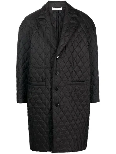 Random Identities Diamond-quilted Single-breasted Coat In Black