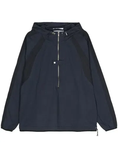 Ranra Twill-weave Half-zip Hoodie In Blue