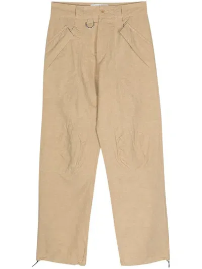 Ranra Slub-texture Straight Trousers In Nude & Neutrals