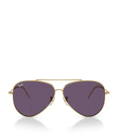 Ray Ban Ray-ban Womens Gold Rbr0101s Aviator Reverse Pilot-frame Metal Sunglasses In Gold/purple Solid