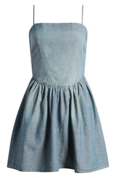 Re/done + Net Sustain + Pamela Anderson Organic Cotton-chambray Mini Dress In Paradise Cove