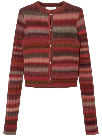 Re/done Ribbed Crew-neck Cardigan In Red