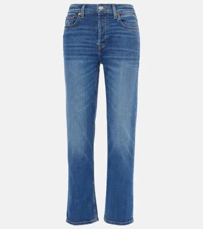 Re/done Stove Pipe Mid-rise Straight Jeans In Blue