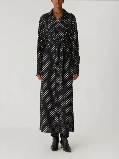 Rebecca Taylor Polka Dot Silky Wrap Dress In Black Dot Combo