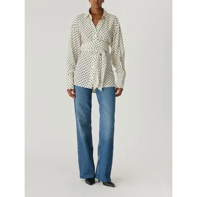 Rebecca Taylor Polka Dot Silky Wrap Shirt In Snow Combo