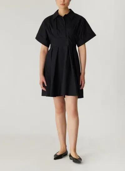 Rebecca Taylor Poplin Waisted Shirt Dress In Black