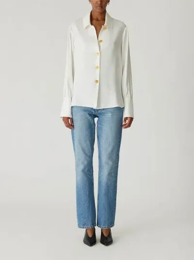 Rebecca Taylor Silky Novelty Button Shirt In Milk