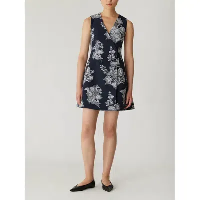 Rebecca Taylor Venice Toile Jacquard Double Breasted Mini Dress In Indigo Combo