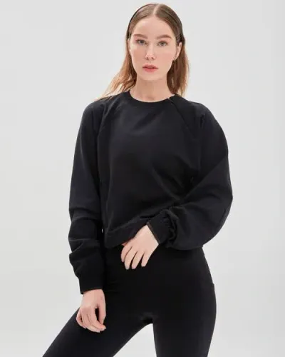 Rebody Active City Zip Crop Crewneck Sweatshirt In Black