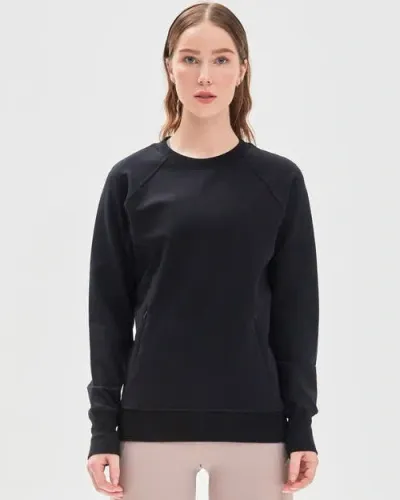 Rebody Active City Zip Slim Crewneck Sweatshirt In Black