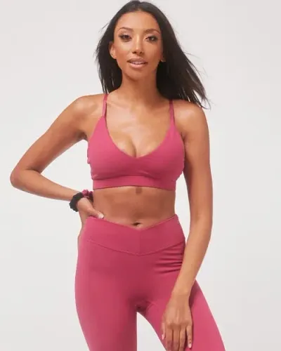 Rebody Active Uplift V Neck Sports Bralette In Fuschia/black