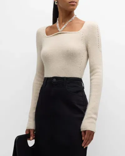 Recto Beaded Long-sleeve Shearling Top In Oatmeal