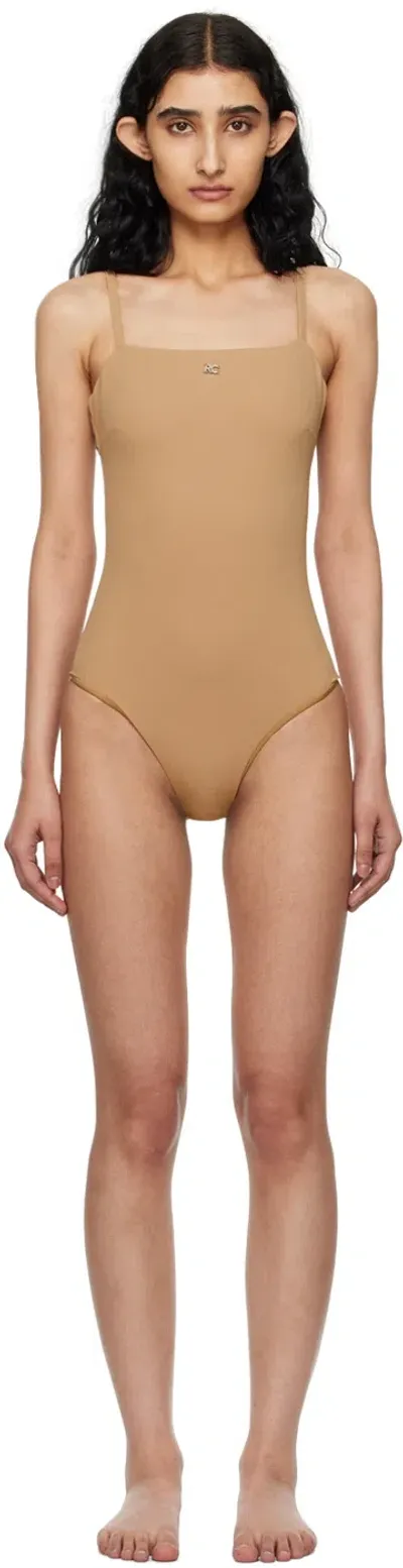 Recto Beige Square Neck Swimsuit In Dark Beige