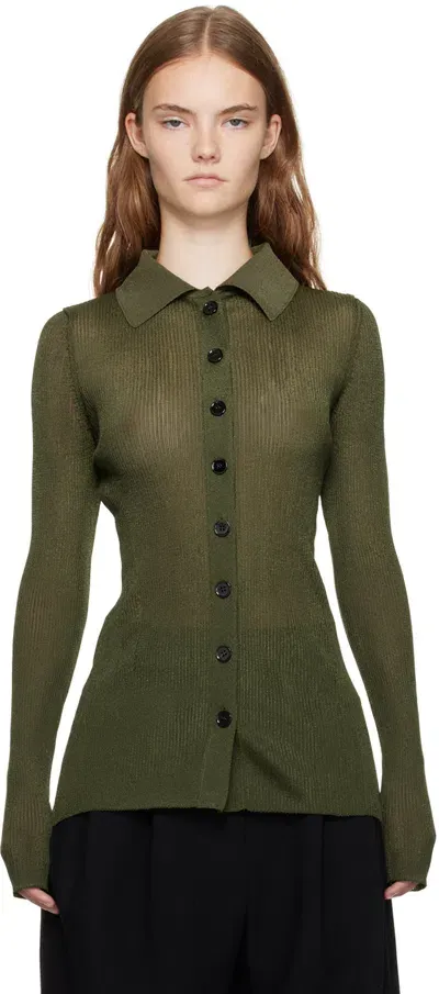 Recto Green Both Sides Opening Cardigan In Khaki