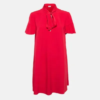 Pre-owned Red Valentino Red Crepe Tie-up Neck Ruffled Mini Dress M