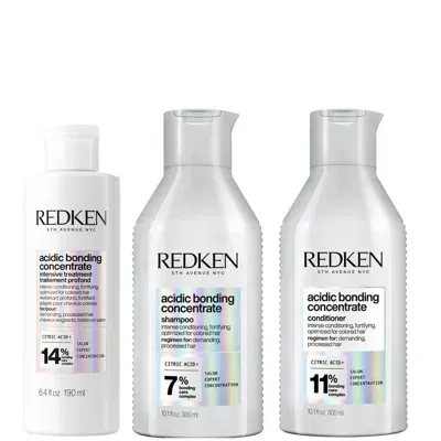 Redken Acidic Bonding Concentrate Pre-treatment 190ml, Shampoo And Conditioner 300ml Bundle For Damaged Hai In White