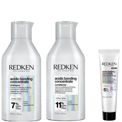 Redken Acidic Bonding Concentrate Shampoo And Conditioner 300ml With Leave-in Treatment Travel Size 30ml, B In White